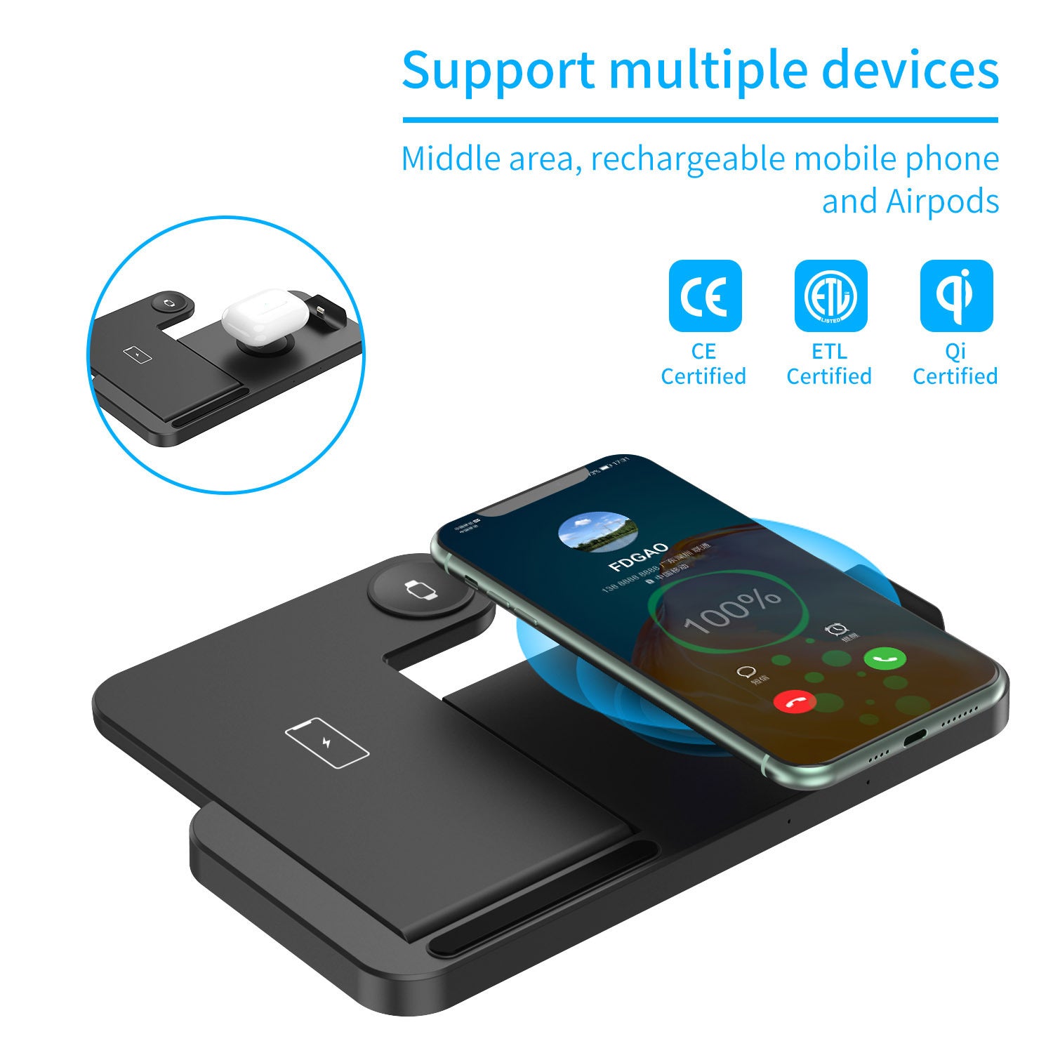 Fdgao 15W 4 In 1 Desktop Wireless Charger Fdgao 15W 4 In 1 Desktop Wireless Charger